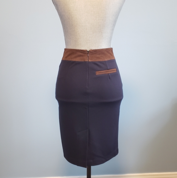 Club Monaco | Navy Qnd Brown Pencil Skirt - Picture 5 of 11